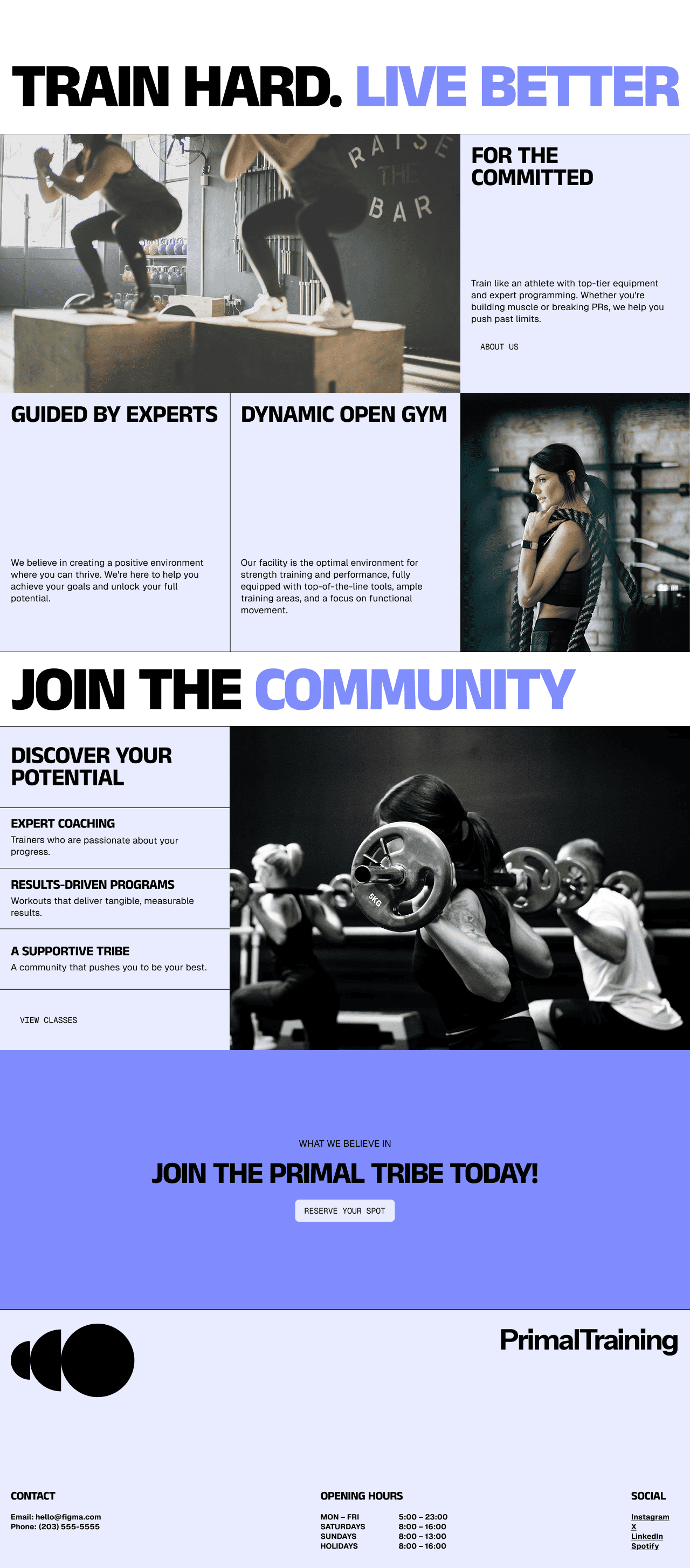 PrimalTraining gym fitness landing page
