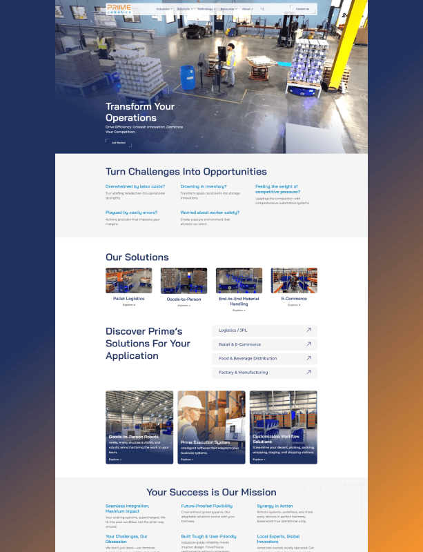 Prime Robotics warehouse automation website