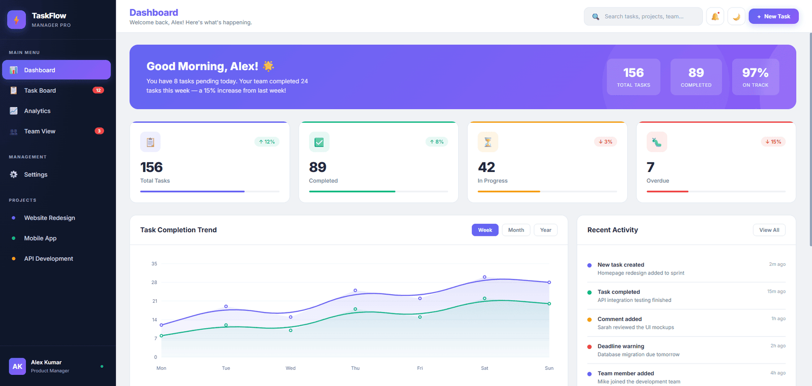 TaskFlow project management web app